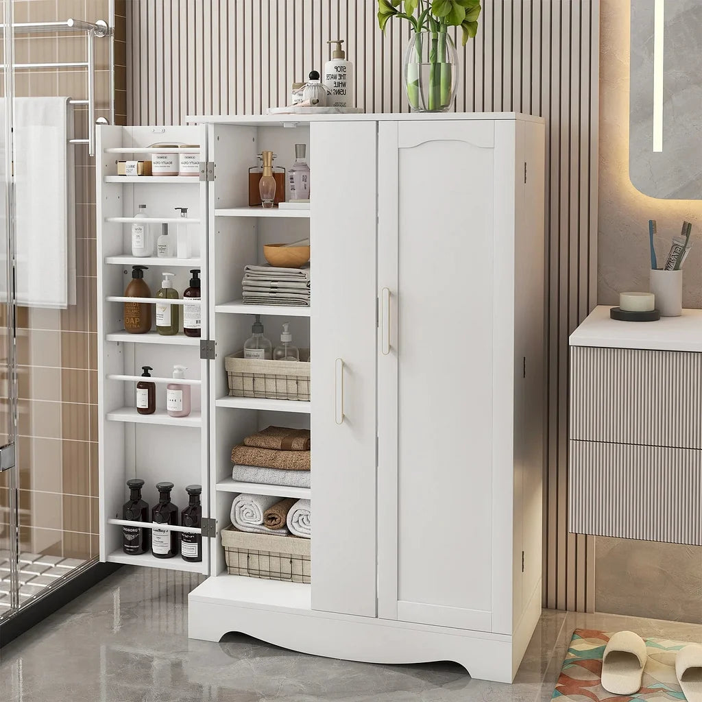 🔥 מבצע השקה לזמן מוגבל🔥מבצע חם🌟ארון אחסון למזווה 📦 | עם מגירה ומדפים מתכווננים 🔧 | מארגן מטבח לבן 🧺